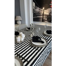 Decamor Home Leke Tutmaz Sıvı Geçirmez Siyah Beyaz Çizgili Dertsiz Masa Örtüsü (Peçetesiz)