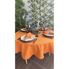 Decamor Home Kadife Dokulu Leke Tutmaz Turuncu Yuvarlak Masa Örtüsü(Peçete Dahil Değil)