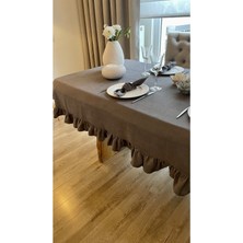 Decamor Home Kadife Dokulu Vintage Fırfırlı Füme Gri Dikdörtgen Dertsiz Masa Örtüsü (Peçete Dahil Değil )