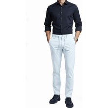 Deepsea Erkek Buz Mavisi Esnek Kumaş Slim Fit Beli Lastikli Günlük Spor Pantolon 2601070