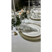 Decamor Home 6 Adet Gümüş Simli Beyaz Peçete Kumaş Peçete