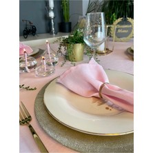 Decamor Home Keten Dokulu Simli Şeker Pembe Peçete 6 Adet