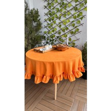 Decamor Home Kadife Dokulu Turuncu Yuvarlak Fırfırlı Vintage Masa Örtüsü Dertsiz