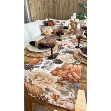 Decamor Home Bal Kabağı ve Çiçek Desenli Kahverengi & Kiremit Runner (Peçetesiz)