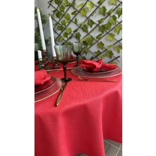 Decamor Home Keten Dokulu Simli Kırmızı Yuvarlak Masa Örtüsü(Peçete Dahil Değil )