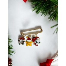 Vola Collection Yılbaşı Noel Yaka Iğnesi Broş Kardan Adam Yıldız Çelenk