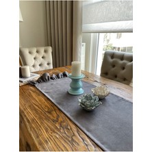 Decamor Home Kadife Dokulu Fırfırlı Uzun Dekoratif Füme Runner