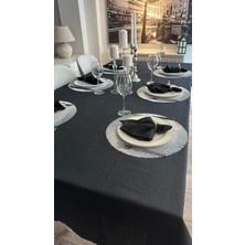 Decamor Home Keten Dokulu Simli Siyah Masa Örtüsü (Peçete Dahil Değil )