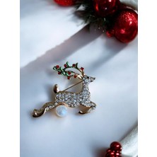 Vola Collection Yılbaşı Noel Ren Geyiği Taşlı Broş Yaka Iğnesi