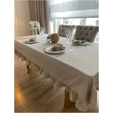Decamor Home Kadife Dokulu Vintage Fırfırlı Taş - Açık Bej Dikdörtgen Dertsiz Masa Örtüsü