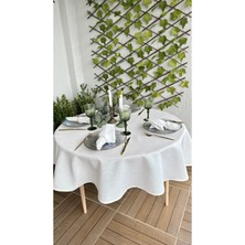 Decamor Home Keten Dokulu Sedefli Simli Beyaz Yuvarlak Masa Örtüsü (Peçete Dahil Değil )