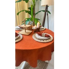 Decamor Home Kadife Dokulu Dertsiz Leke Tutmaz Kiremit Rengi Yuvarlak Masa Örtsü (Peçete Dahil Değil)