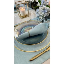 Decamor Home 6 Adet Keten Dokulu Simli Mint Yeşili Peçete Kumaş Peçete