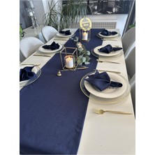 Decamor Home Keten Dokulu Lacivert Runner (Peçete Dahil Değil )