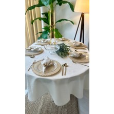 Decamor Home Keten Dokulu Gold Simli Ekru Oval Masa Örtüsü (Peçete Dahil Değil)