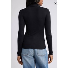 Yarım Balıkçı Yaka Parmak Geçmeli Siyah Buzzy Body