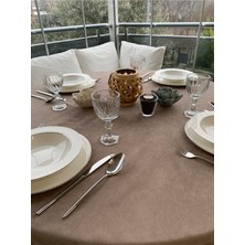 Decamor Home Kadife Dokulu Sütlü Kahve Yuvarlak Dertsiz Masa Örtüsü