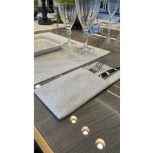 Decamor Home Keten Dokulu Gümüş Simli Beyaz Kaşıklık 6 Adet 10 x 24 cm
