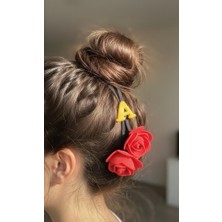 Bodrum Asel Kişiye Özel A Harfli Kırmızı Köpük Gül Detaylı Siyah Saç Lastiği Tokası