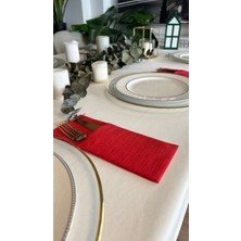 Decamor Home Keten Dokulu Simli Kırmızı Kaşıklık 6 Adet 10 x 24 cm
