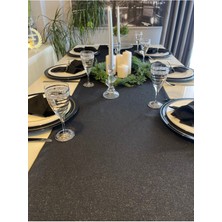 Decamor Home Keten Dokulu Simli Siyah Runner (Peçete Dahil Değil )