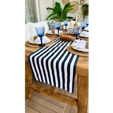 Decamor Home Marin Lacivert Çizgili Dertsiz Leke Tutmaz Sıvı Geçirmez Runner