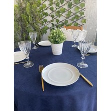 Decamor Home Kadife Dokulu Dertsiz Leke Tutmaz Lacivert Yuvarlak Masa Örtüsü