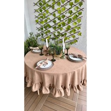 Decamor Home Kadife Dokulu Vintage Sütlü Kahve Fırfırlı Yuvarlak Masa Örtüsü Dertsiz (Peçete Dahil Değil)