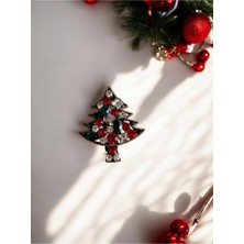 Vola Collection Yılbaşı Noel Çam Ağacı Taşlı Broş Yaka Iğnesi