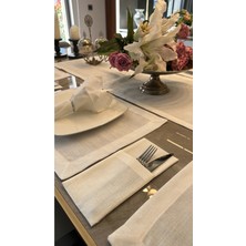 Decamor Home Keten Dokulu Sedefli Simli Beyaz Kaşıklık 6 Adet 10 x 24 cm