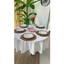 Decamor Home Kadife Dokulu Dertsiz Leke Tutmaz Beyaz Oval Masa Örtüsü