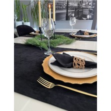 Decamor Home Kadife Dokulu Siyah Runner