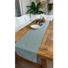 Decamor Home Pamuklu Keten Yeşil Beyaz Mini Pötikareli Leke Tutmaz Runner