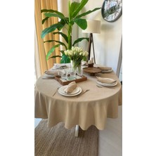 Decamor Home Kadife Dokulu Dertsiz Bej Oval Masa Örtüsü (Peçete Dahil Değil)