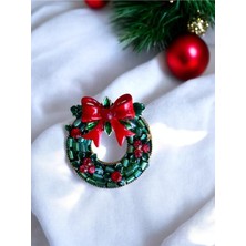 Vola Collection Yılbaşı Noel Çelenk Boncuklu Broş Yaka Iğnesi