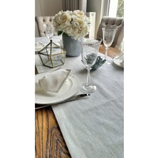 Decamor Home Keten Dokulu Sedefli Simli Beyaz Uzun Runner (Peçete Dahil Değil )