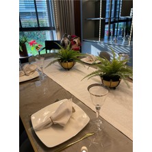 Decamor Home Gold Simli Ekru Uzun Runner Gold Simli Masa Örtüsü (Peçete Dahil Değil )