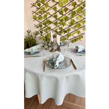 Decamor Home Keten Dokulu Simli Mint Yeşili Yuvarlak Masa Örtüsü(Peçete Dahil Değil)