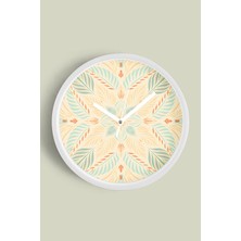 JHAAR Vintage Tropikal Çiçek Ve Yaprak Tasarımlı Modern Duvar Saati - 25cm - Önü Camlı Beyaz Kasa