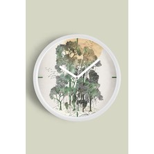 JHAAR Soyut Doğa Manzara Temalı Modern Duvar Saati - 25CM - Önü Camlı Beyaz Kasa - Sessiz Mekanizma