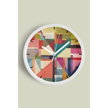 JHAAR Renkli Geometrik Kolaj Modern Duvar Saati - Orta Boyut 25 cm - Beyaz Kasa - Camlı Sessiz