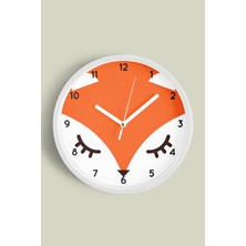 JHAAR Sevimli Tilki Çocuk Odası Modern Duvar Saati - 25cm - Önü Camlı Beyaz Kasa