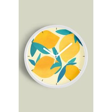 JHAAR Limon Mutfak Modern Duvar Saati - Orta Boyut 25 cm - Beyaz Kasa - Camlı Sessiz
