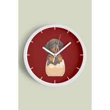 JHAAR Kahve Seven Sevimli Köpek Modern Duvar Saati - 25CM - Önü Camlı Beyaz Kasa - Sessiz Mekanizma