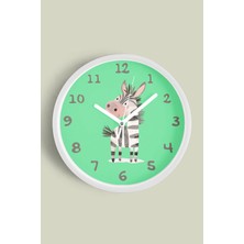 JHAAR Sevimli Zebra Çocuk Odası Duvar Saati - 25CM - Önü Camlı Beyaz Kasa - Sessiz Mekanizma