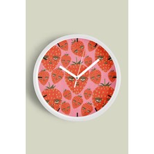 JHAAR Soyut Çilek Meyve Modern Tasarım Duvar Saati - 25cm - Önü Camlı Beyaz Kasa