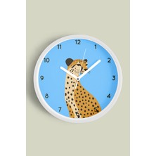 JHAAR Asil Leopar Modern Duvar Saati - Çocuk Odası Duvar Saati - 25CM - Önü Camlı Beyaz Kasa