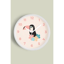 JHAAR Tropikal Tukan Kuşu Çocuk Odası Duvar Saati - 25cm - Önü Camlı Beyaz Kasa