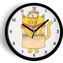 JHAAR Kraliçe Kedi Modern Duvar Saati - 25cm - Önü Camlı Siyah Kasa