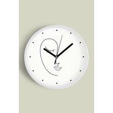 JHAAR Minimalist Yüz Çizimi Desenli Modern Duvar Saati - 25cm - Önü Camlı Beyaz Kasa